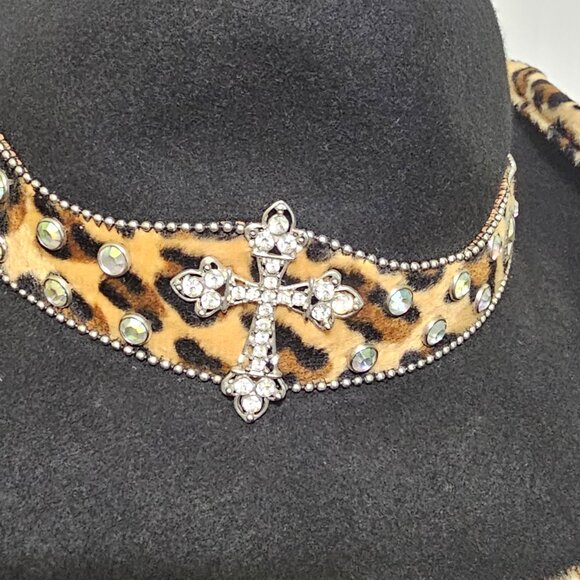 Peter Grimm Black Wool Cowboy Hat Studded Cross Rhinestone Western Goth Witchy main image 8